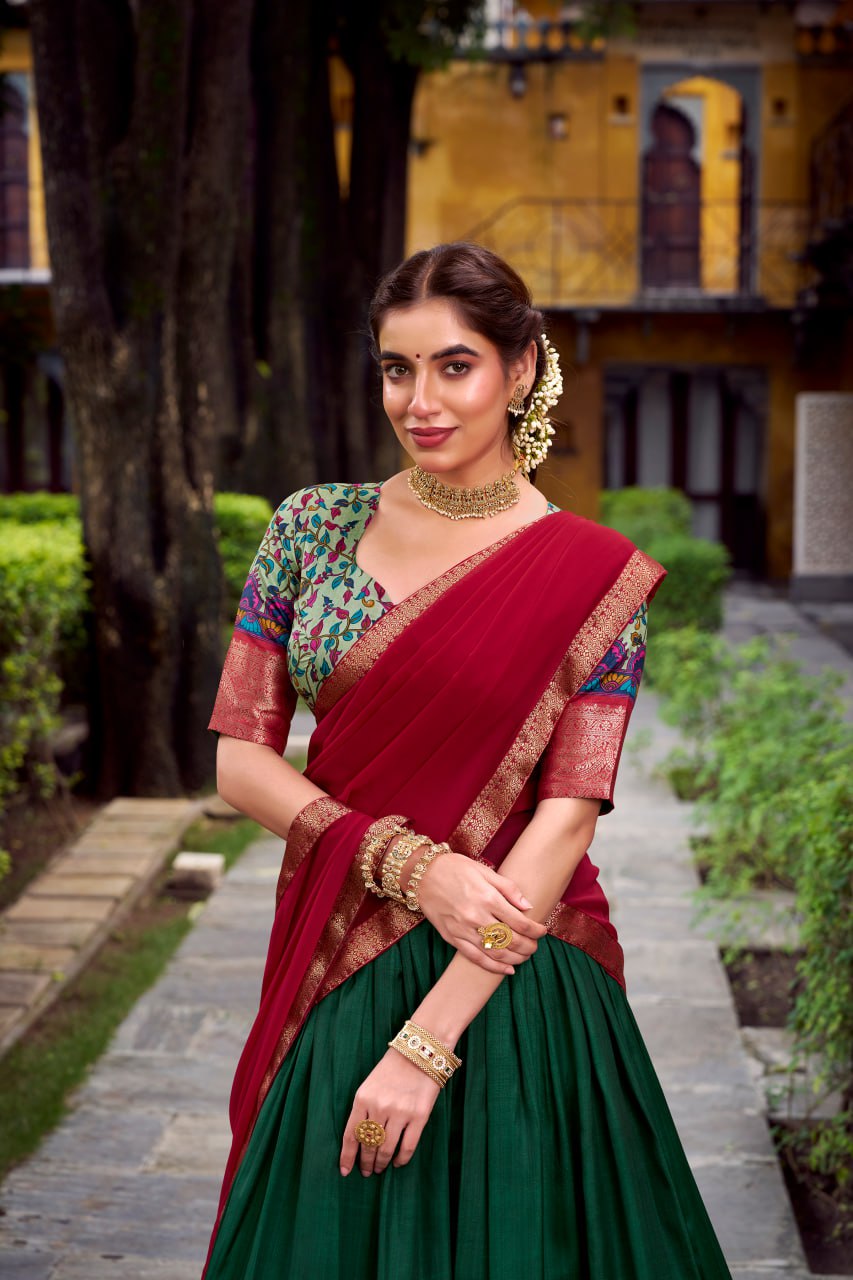 Green Aastha Silk Printed Lehenga Choli Set with Georgette Dupatta