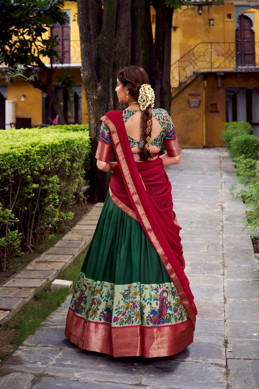 Green Aastha Silk Printed Lehenga Choli Set with Georgette Dupatta