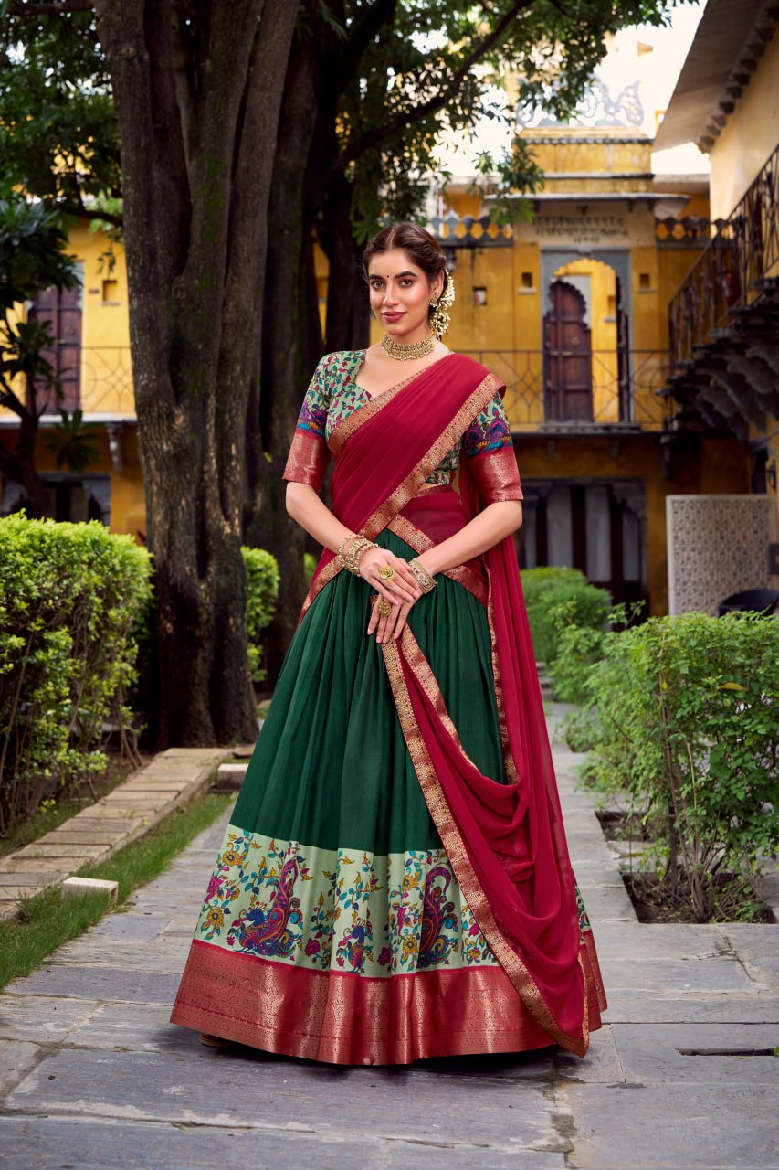 Green Aastha Silk Printed Lehenga Choli Set with Georgette Dupatta