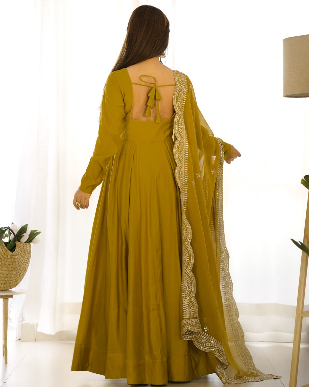 Musturd Yellow Premium Roman Anarkali Set Dupatta – Festive & Wedding