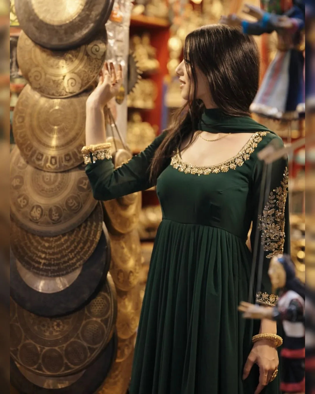 Green Color Anarkali Gown With Heavy Sequence Embroidery Bollywood Anarkali