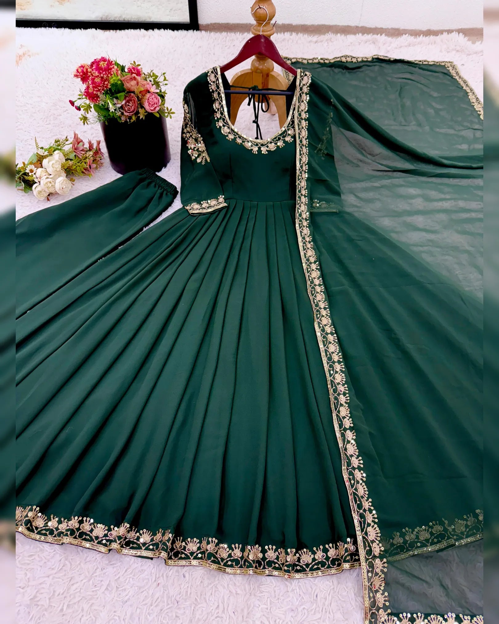 Green Color Anarkali Gown With Heavy Sequence Embroidery Bollywood Anarkali