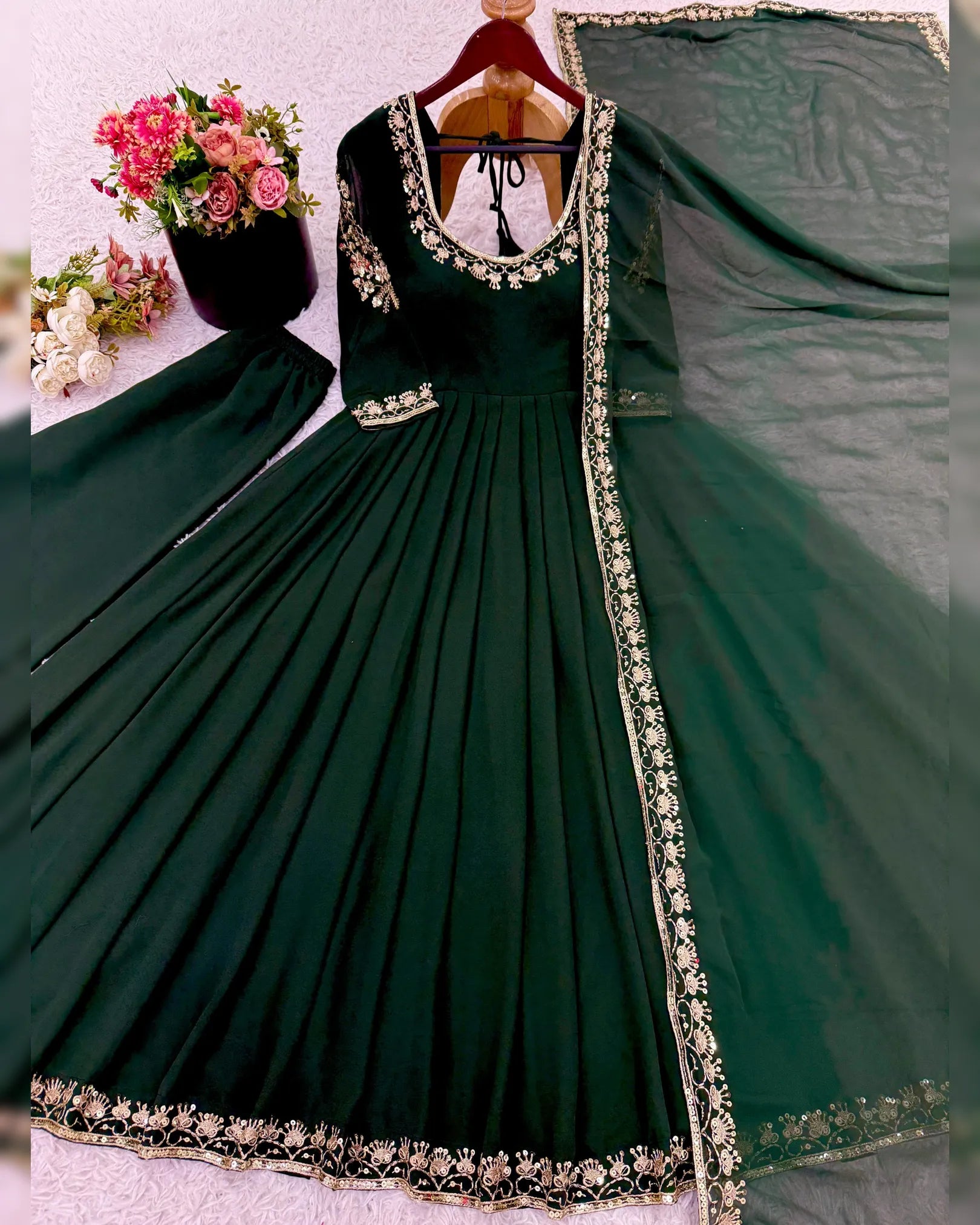 Green Color Anarkali Gown With Heavy Sequence Embroidery Bollywood Anarkali