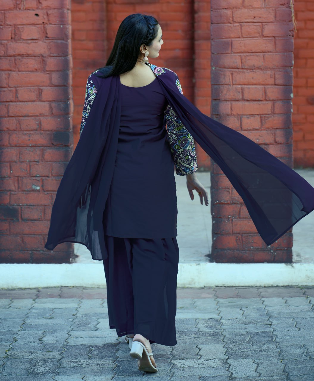 Navy Bule Tapeta Silk Embroidered Sharara Suit with Sequins & Real Mirror Work