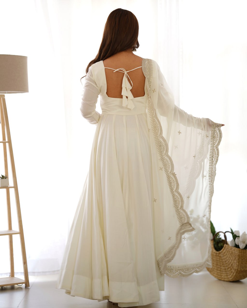 OFF White Premium Roman Anarkali Set with Dupatta – Festive & Wedding