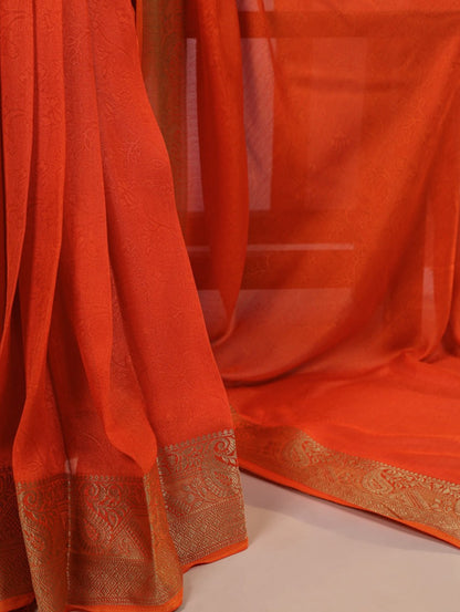 Orange Marsh Mello Zari Weaving Saree with Matching Blouse