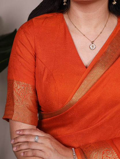 Orange Marsh Mello Zari Weaving Saree with Matching Blouse