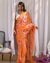 Orange Tebi Silk Digital Printed Saree with Handwork Satin Silk Blouse