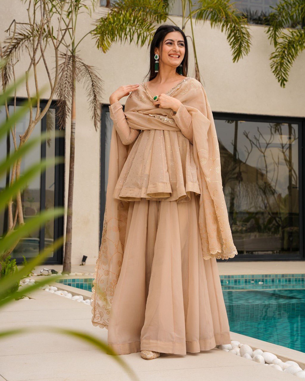 Organza Ready Made Embroidered Sharara Suit