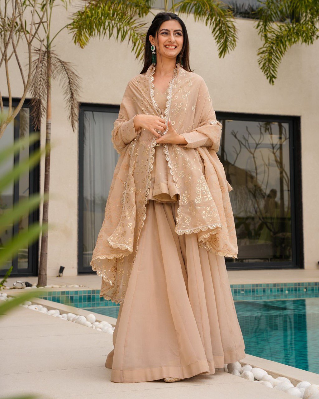 Organza Ready Made Embroidered Sharara Suit