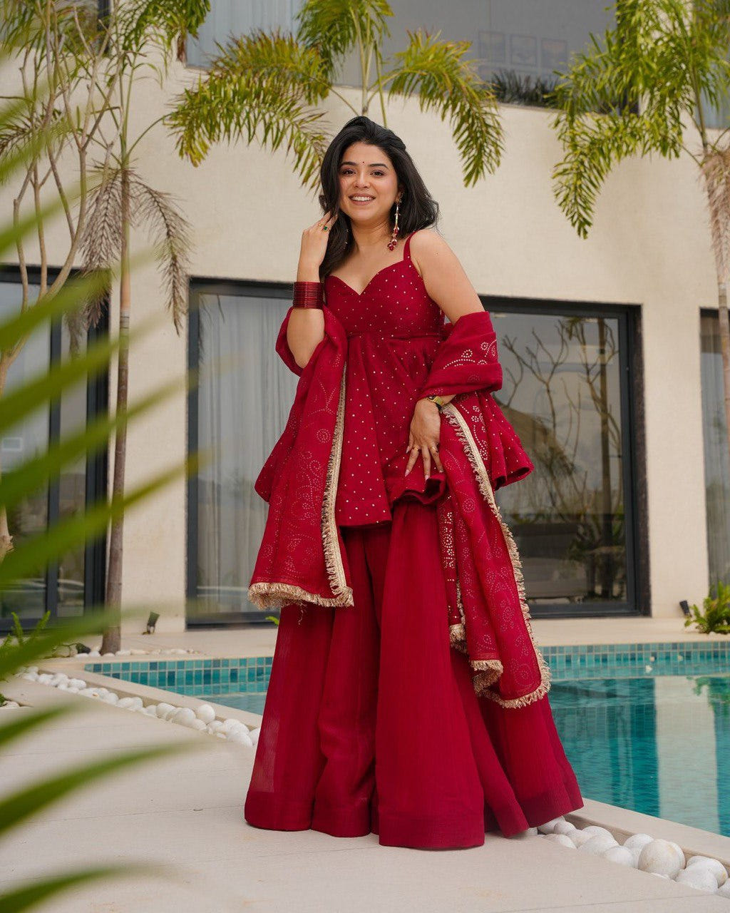 Organza Ready to Wear Embroidered Sharara Suit