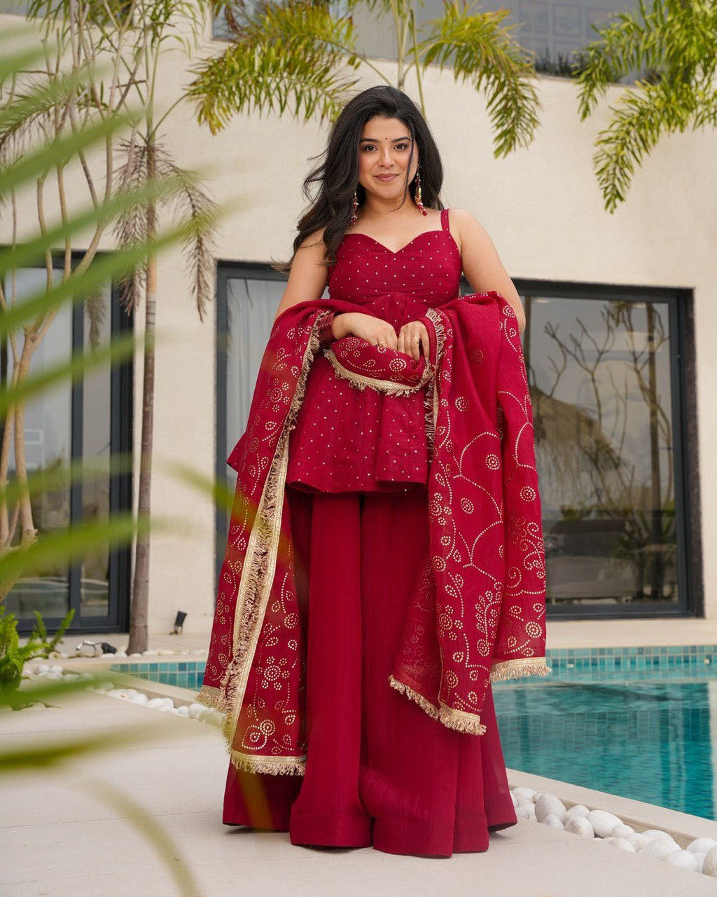 Organza Ready to Wear Embroidered Sharara Suit