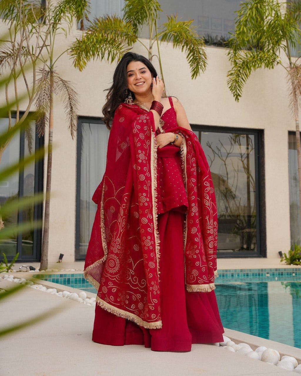 Organza Ready to Wear Embroidered Sharara Suit