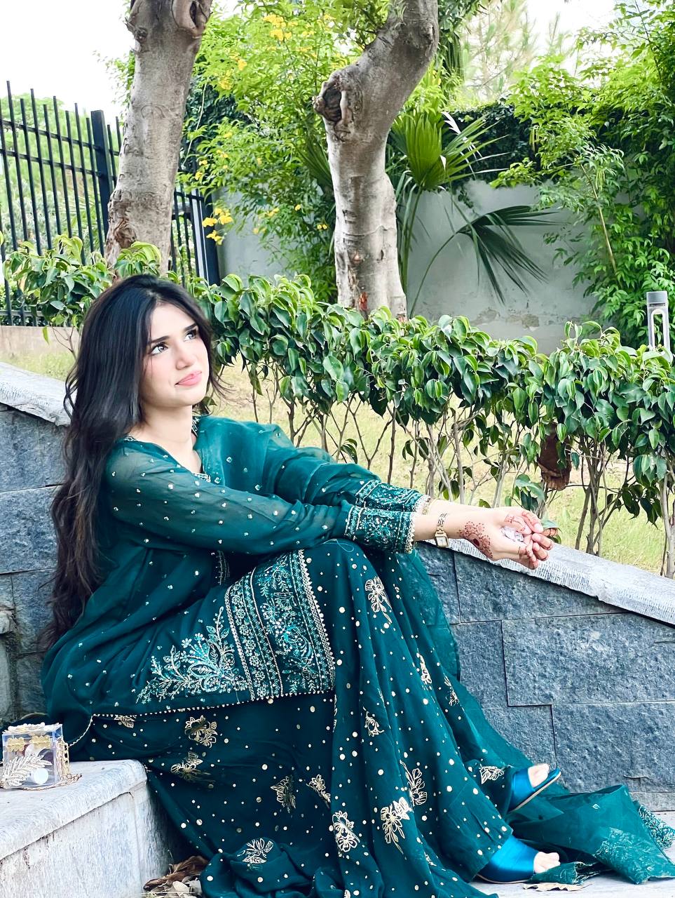 Pakistani Dress in Green Georgette With Sequence Embroidery Pakistani Suit