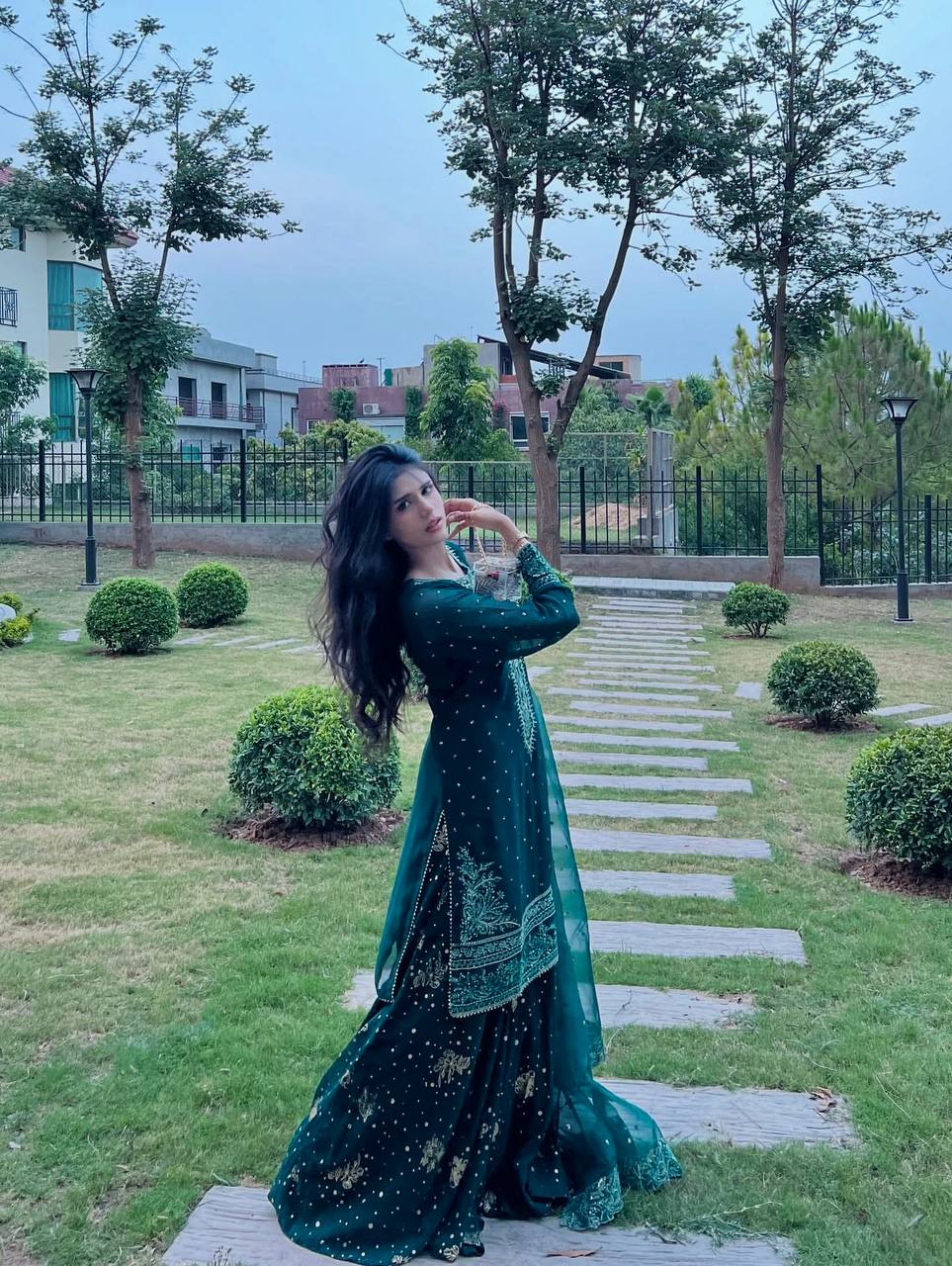 Pakistani Dress in Green Georgette With Sequence Embroidery Pakistani Suit