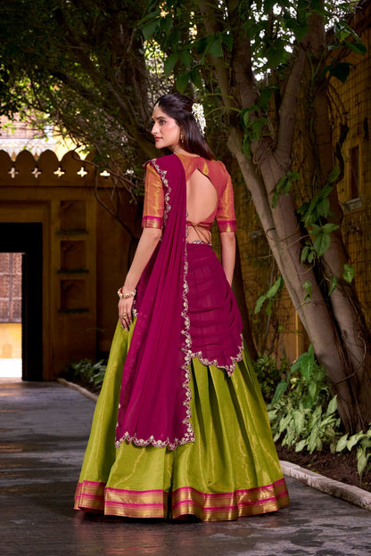 Pista Green Kanchipuram Zari Weaving Royal Festive Lehenga Choli