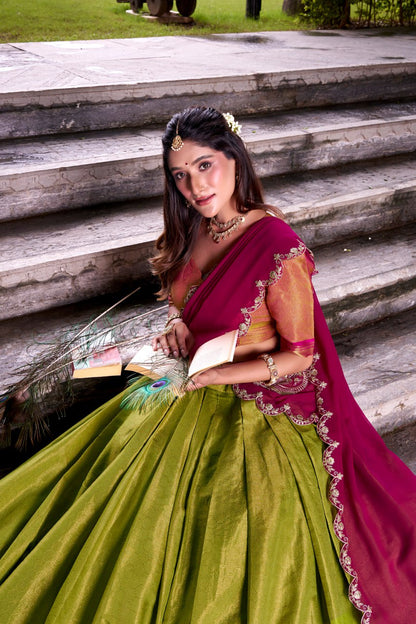 Pista Green Kanchipuram Zari Weaving Royal Festive Lehenga Choli