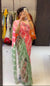 Pink And Green Tebi Silk Saree with Handworked Mirror & Moti Border
