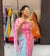Pink And Blue Tebi Silk Saree with Handworked Mirror & Moti Border