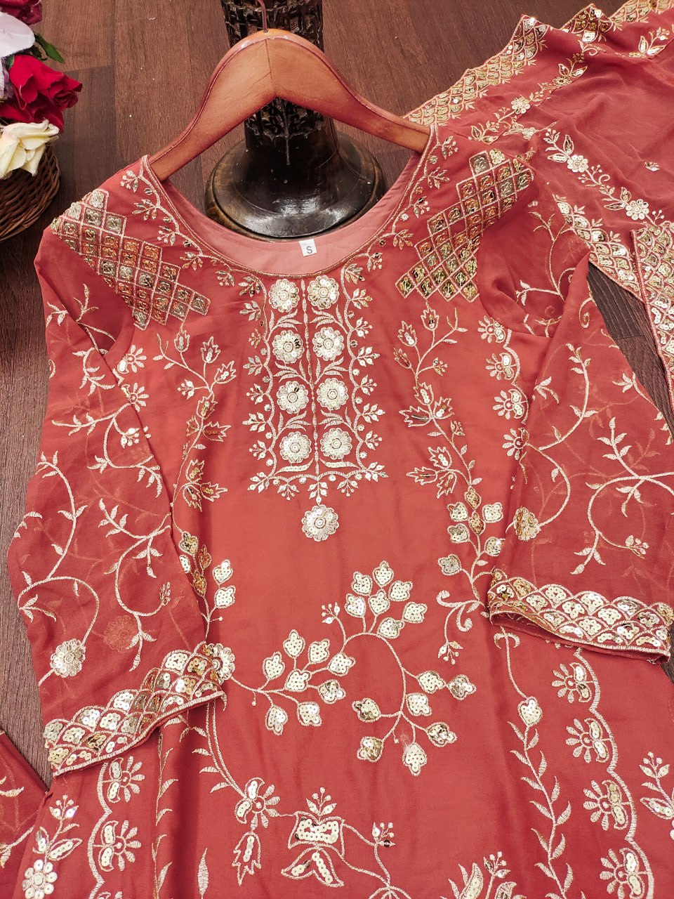 Pink Designer Fox Georgette Sequins Embroidered Sharara Suit