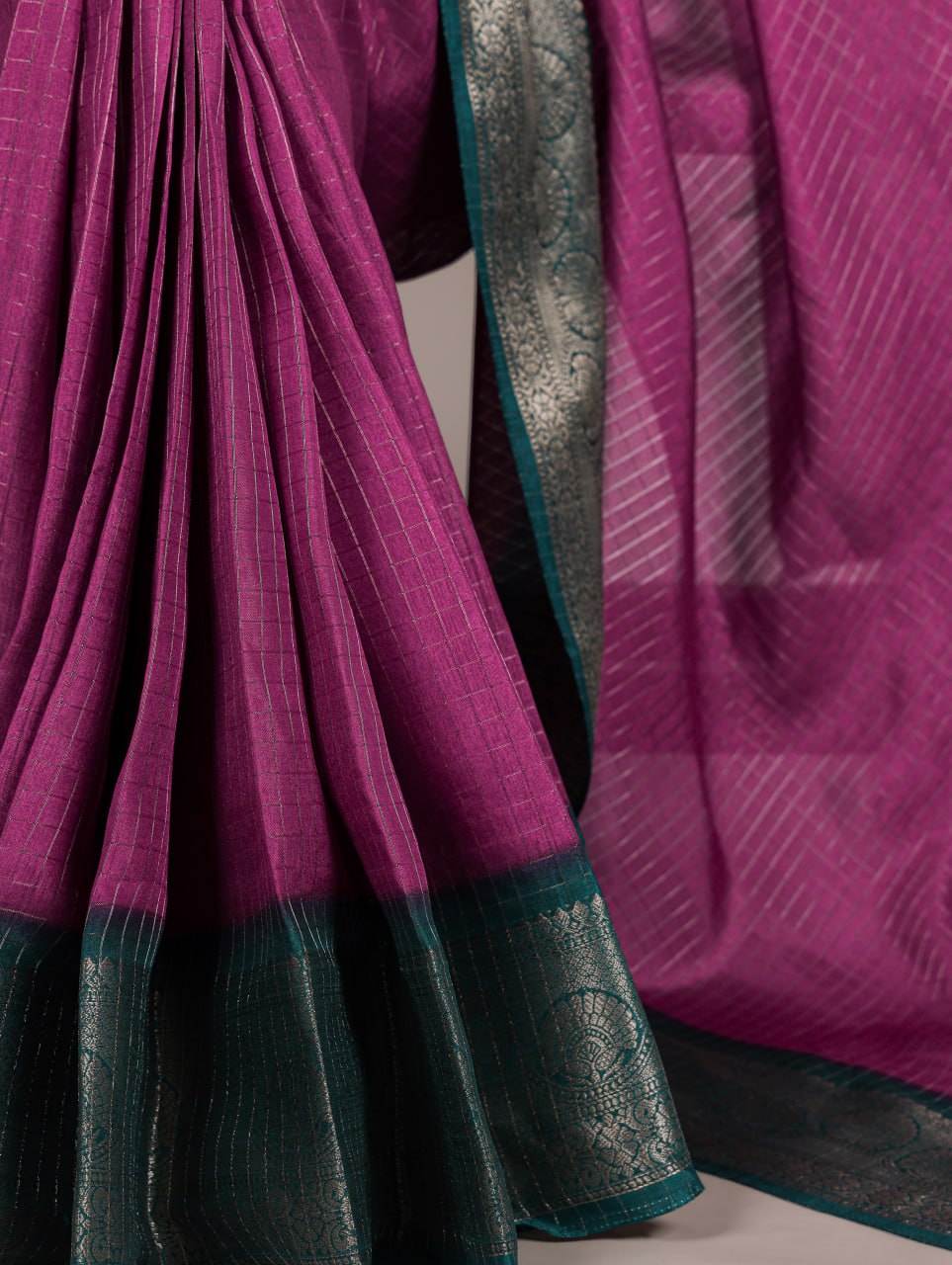 Rani Pink Elegant Dola Chex Zari Weaving Saree with Matching Blouse