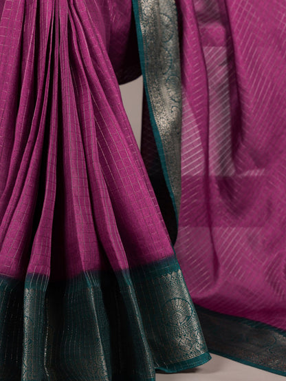 Rani Pink Elegant Dola Chex Zari Weaving Saree with Matching Blouse