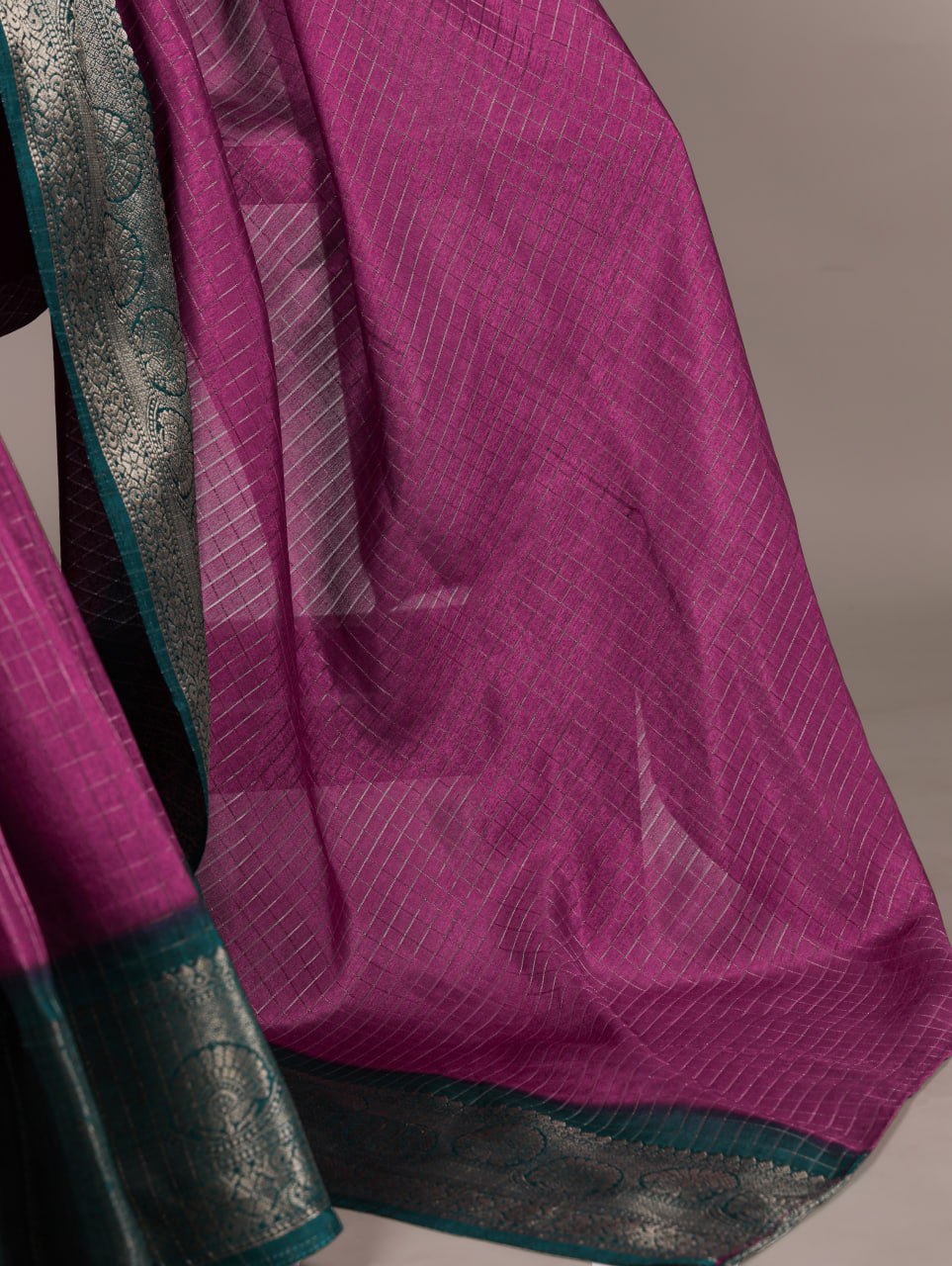 Rani Pink Elegant Dola Chex Zari Weaving Saree with Matching Blouse