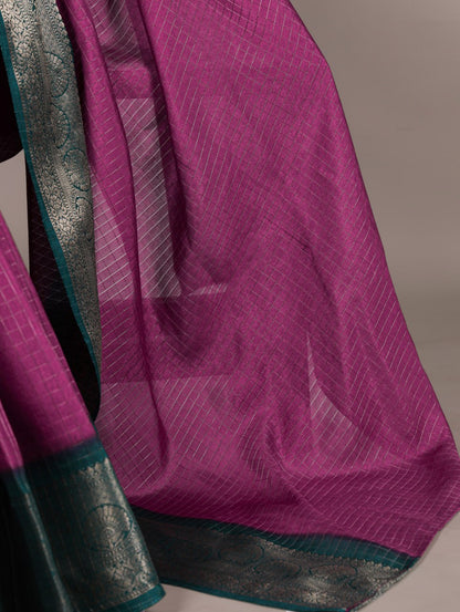 Rani Pink Elegant Dola Chex Zari Weaving Saree with Matching Blouse