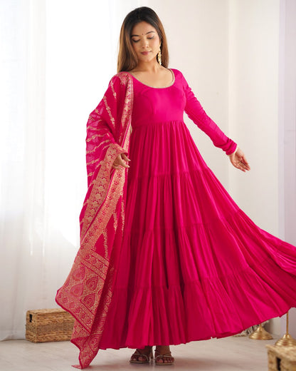 Pink Elegant Festive Wear Anarkali Suit – Pure Dupatta & Pant Set 