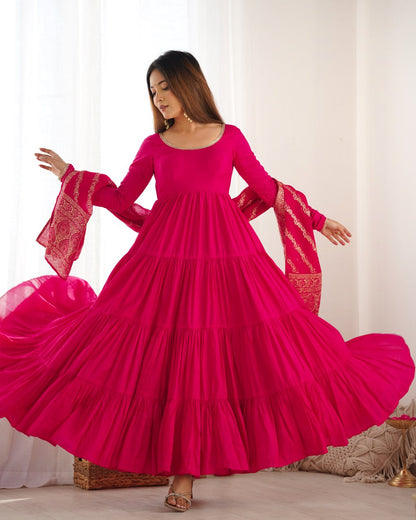 Pink Elegant Festive Wear Anarkali Suit – Pure Dupatta & Pant Set