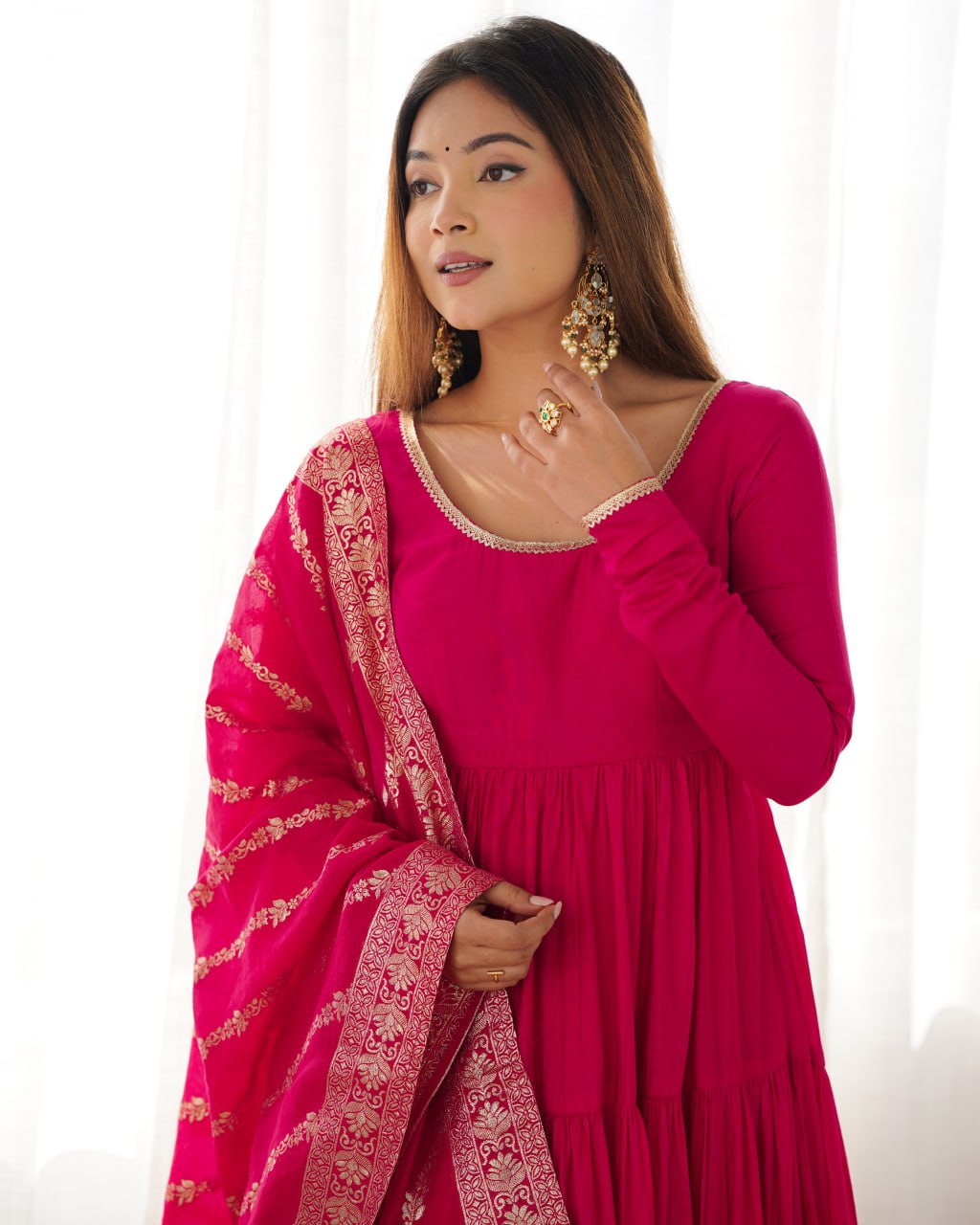 Pink Elegant Festive Wear Anarkali Suit – Pure Dupatta & Pant Set 