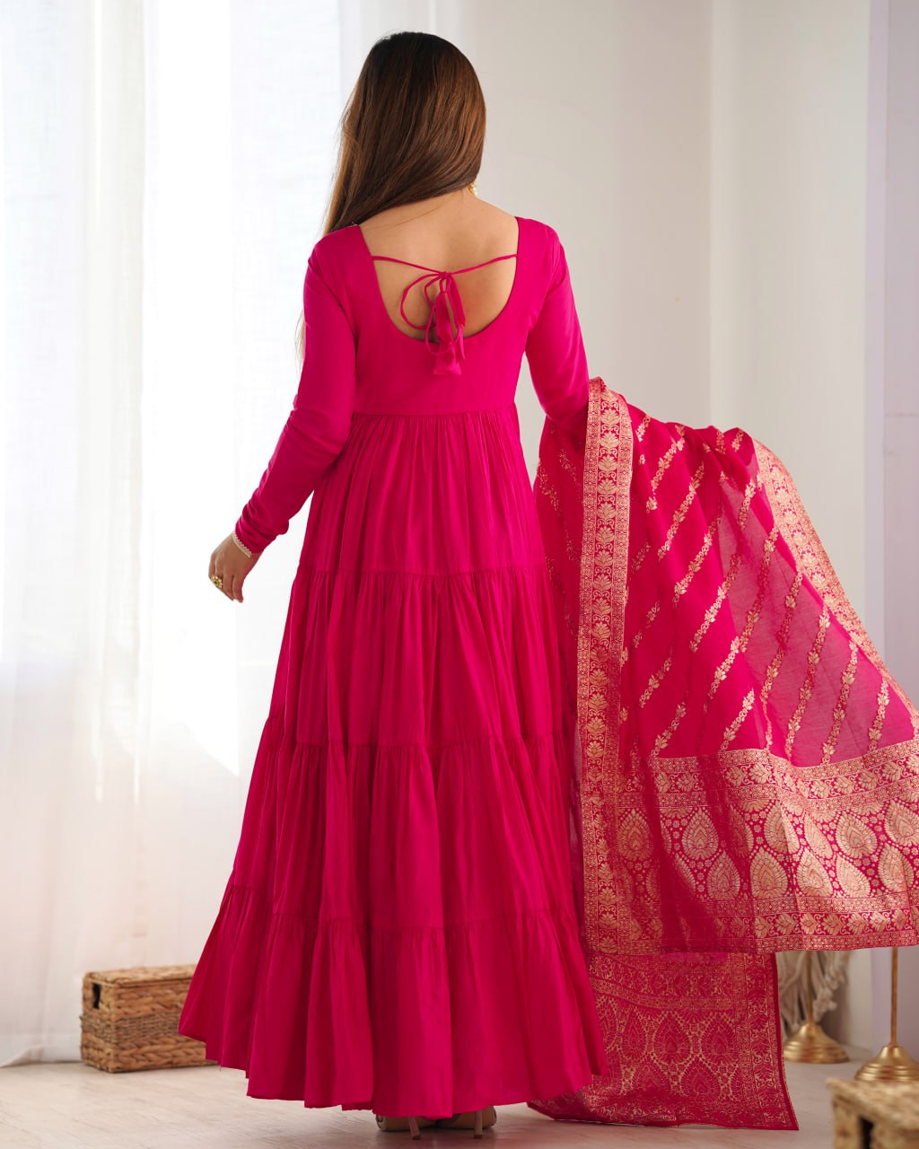 Pink Elegant Festive Wear Anarkali Suit – Pure Dupatta & Pant Set 