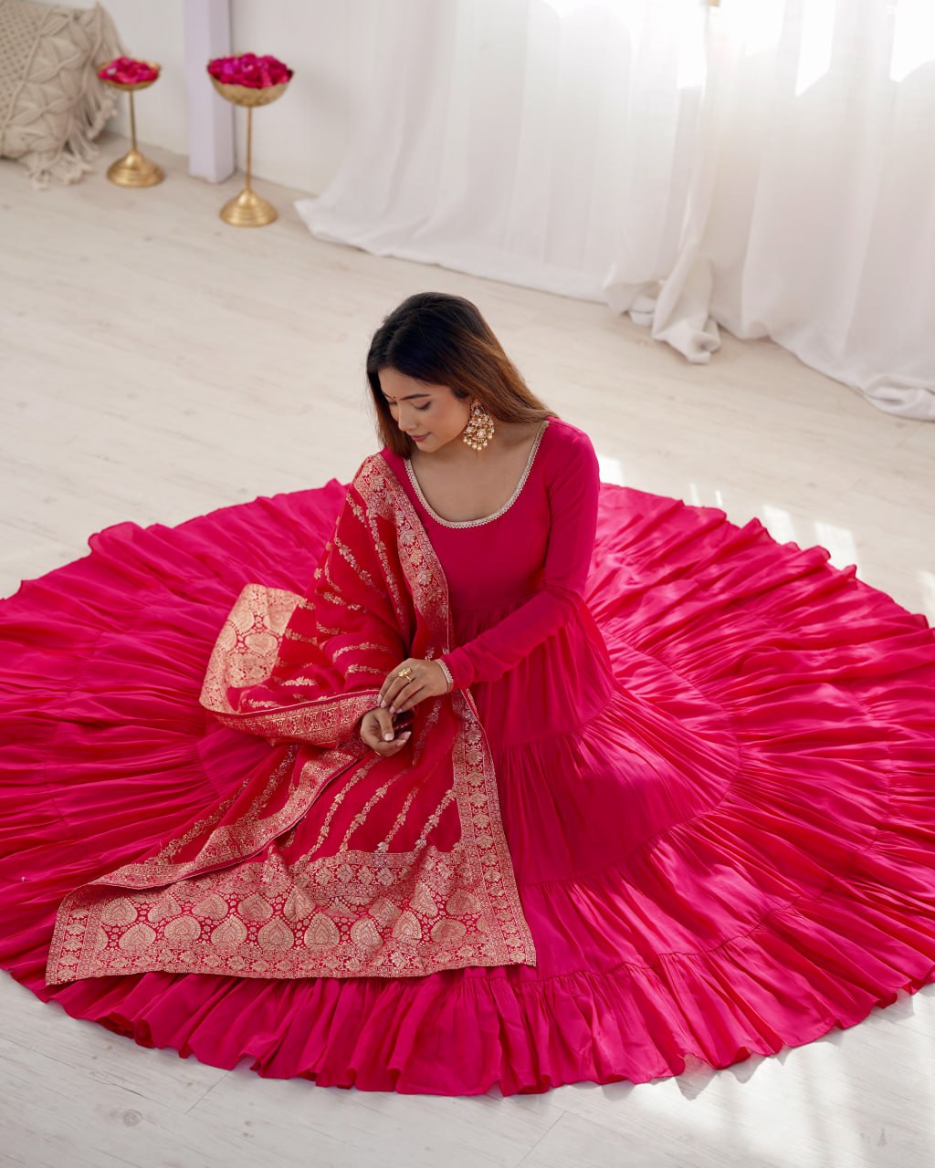 Pink Elegant Festive Wear Anarkali Suit – Pure Dupatta & Pant Set