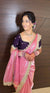 Pink Jimmy Choo Satin Designer Saree witha Dark Purple Embroidered Blouse