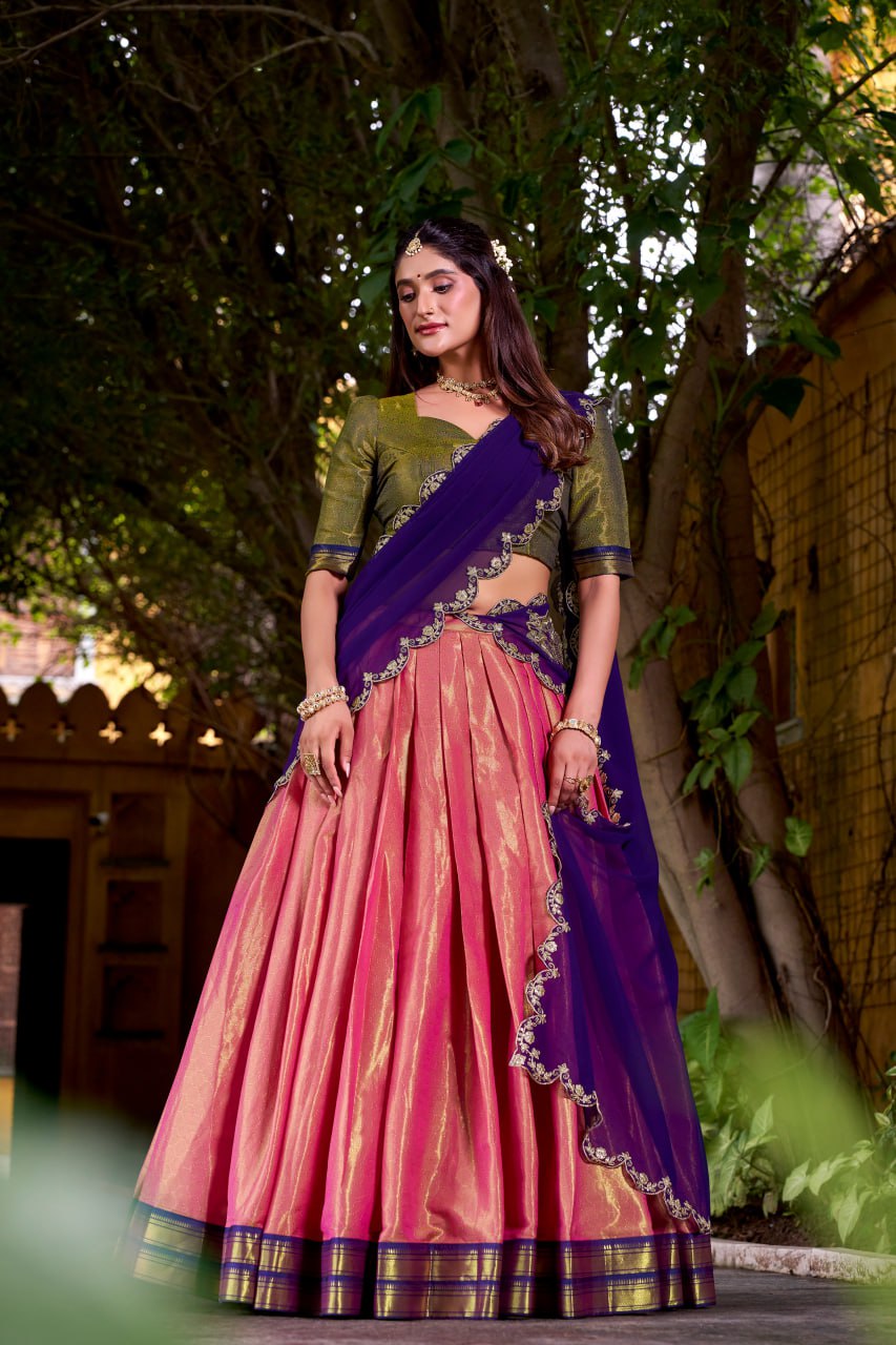 Pink Kanchipuram Zari Weaving Royal Festive Lehenga Choli