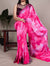 Pink Satin Silk Printed Saree with Fabric Elegant Banglory Blouse