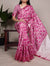Dark Pink Tasar Silk Printed Saree with Shimmering Viscose Red Border