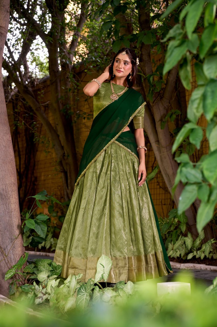Pistachio Green Dupion Silk Zari Weaving Lehenga Choli Set with Dupatta