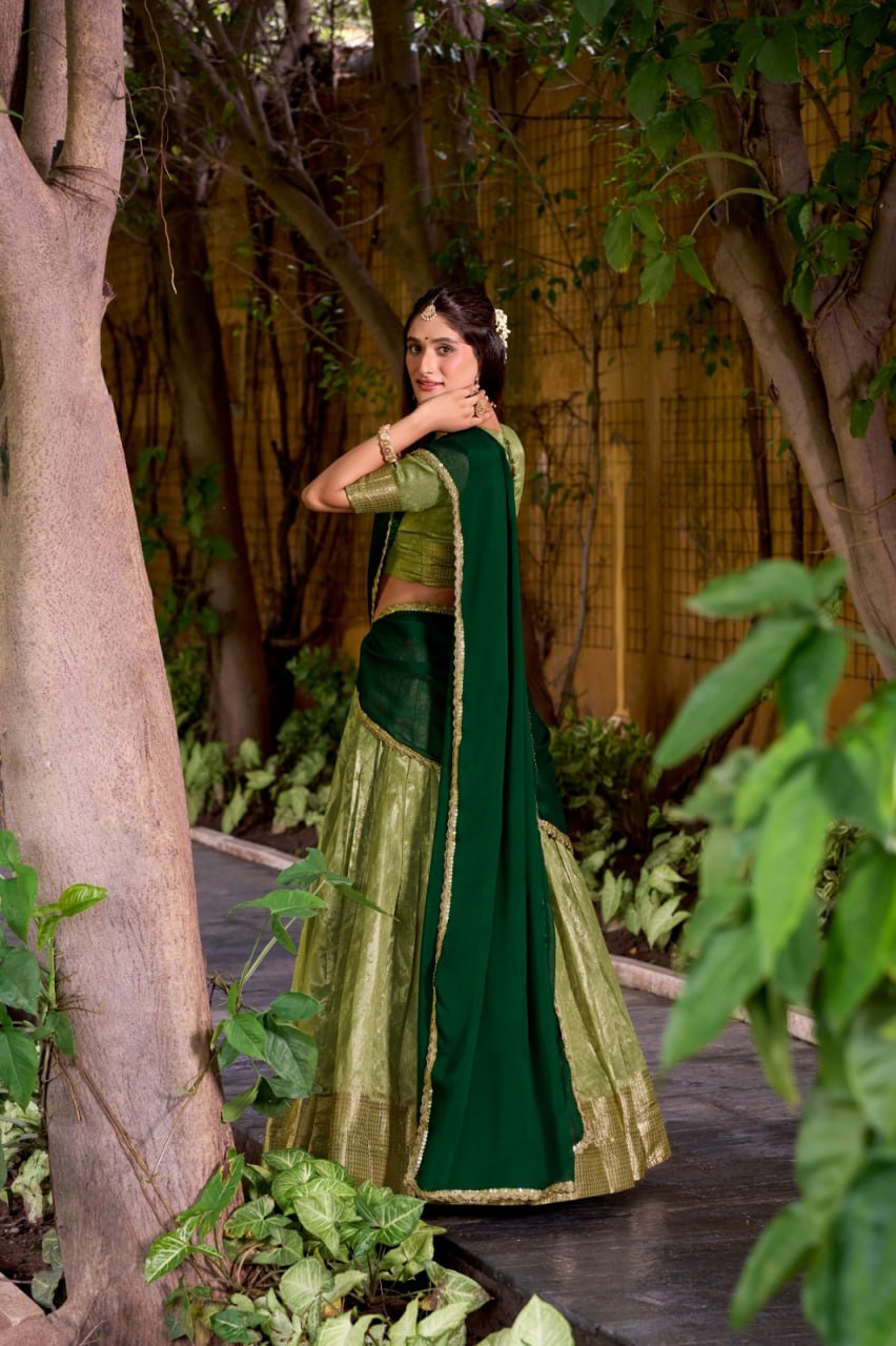 Pistachio Green Dupion Silk Zari Weaving Lehenga Choli Set with Dupatta