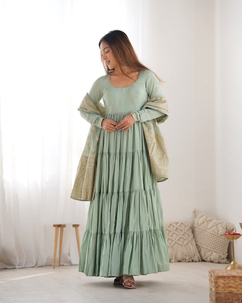 PISTA Elegant Festive Wear Anarkali Suit – Pure Dupatta & Pant Set