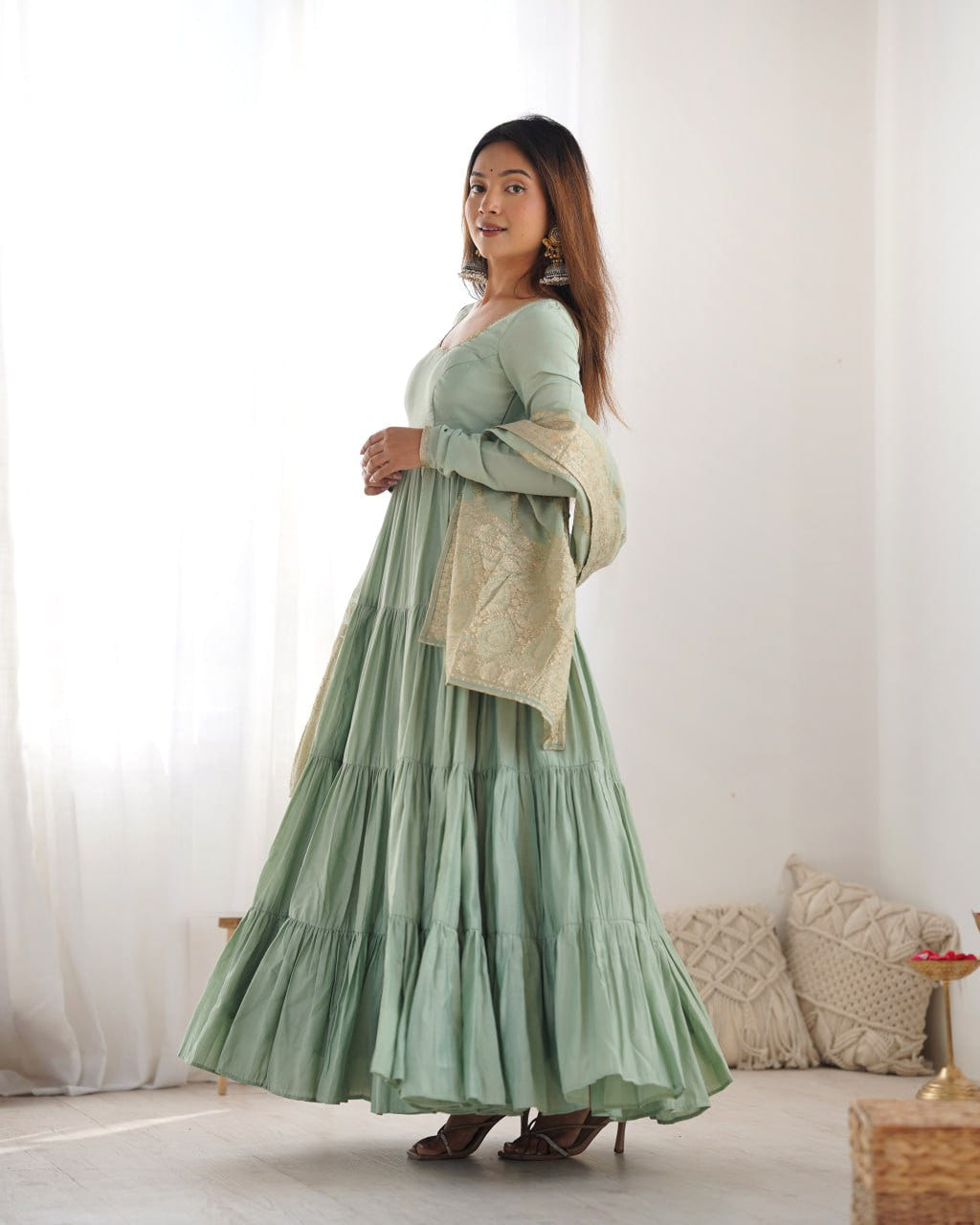 PISTA Elegant Festive Wear Anarkali Suit – Pure Dupatta & Pant Set
