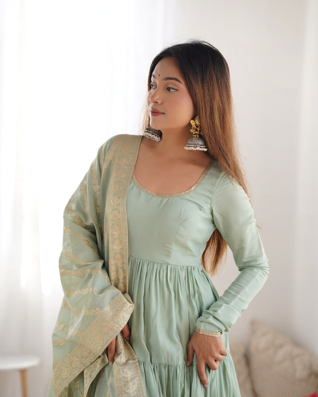 PISTA Elegant Festive Wear Anarkali Suit – Pure Dupatta & Pant Set