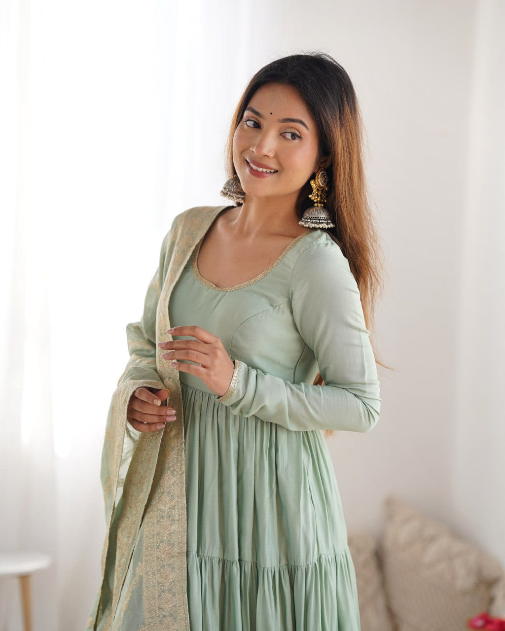 PISTA Elegant Festive Wear Anarkali Suit – Pure Dupatta & Pant Set