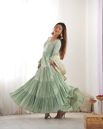 PISTA Elegant Festive Wear Anarkali Suit – Pure Dupatta & Pant Set