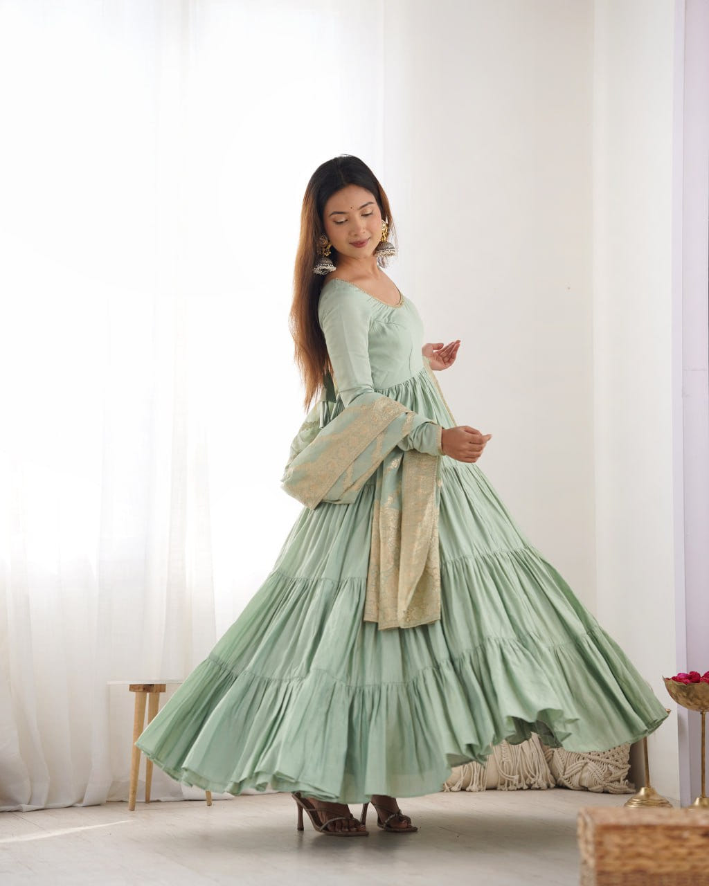 PISTA Elegant Festive Wear Anarkali Suit – Pure Dupatta & Pant Set