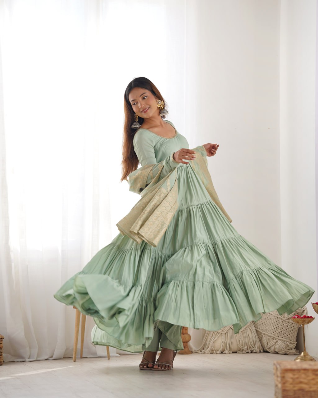 PISTA Elegant Festive Wear Anarkali Suit – Pure Dupatta & Pant Set