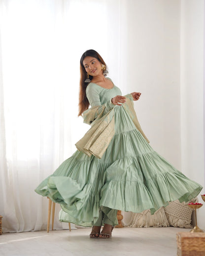 PISTA Elegant Festive Wear Anarkali Suit – Pure Dupatta & Pant Set