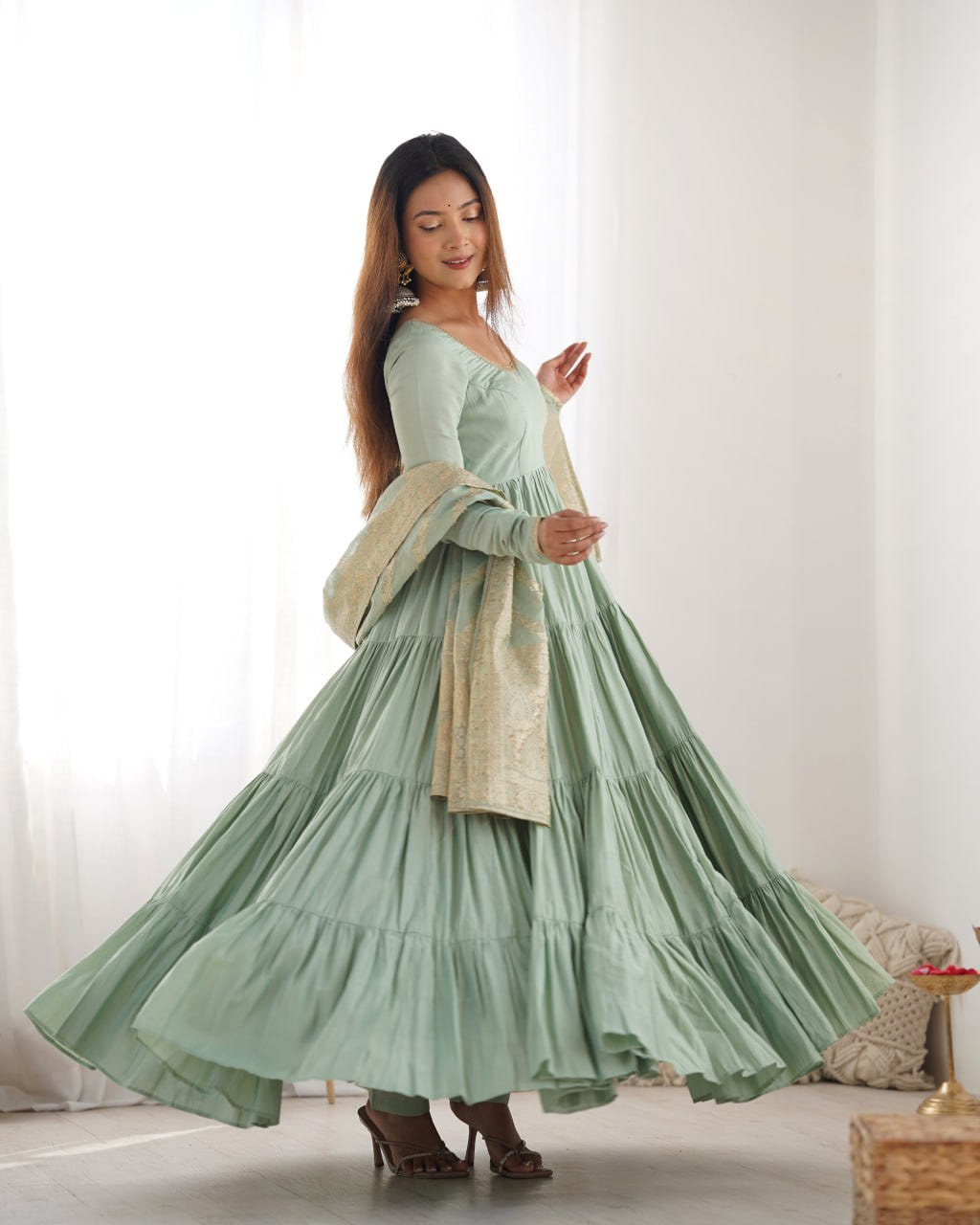 PISTA Elegant Festive Wear Anarkali Suit – Pure Dupatta & Pant Set