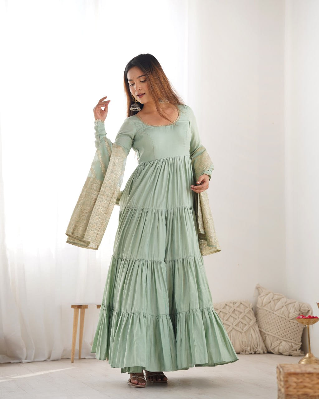 PISTA Elegant Festive Wear Anarkali Suit – Pure Dupatta & Pant Set