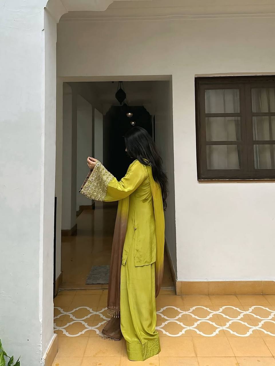 Punjabi Suit with Embroidery Work, Fancy Neck & Dupatta – Ready to Wear Palazzo Style Salwar Kameez